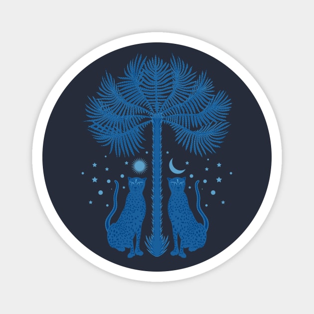 Cheetah Twins and Palm Tree in Blue Magnet by matise